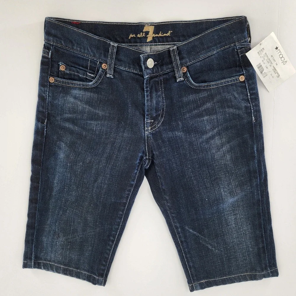 7 For All Mankind Dark Wash Bermuda Shorts 26 Denim NEW Y2K Indie Sleaze